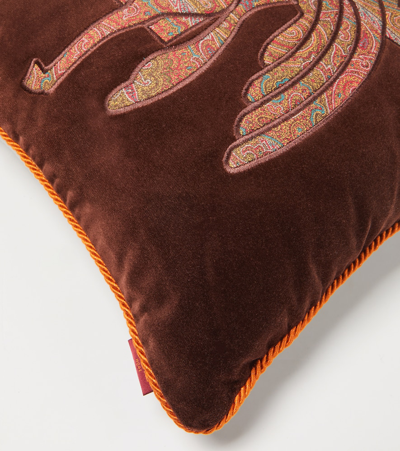 Shop Etro Pegaso Jacquard Cotton Cushion In Brown