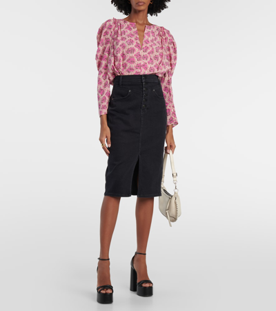 Veronica Beard Herron Denim Midi Skirt In Blue