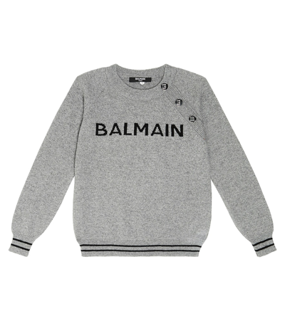 Shop Balmain Logo Wool And Silk Sweater In Grey