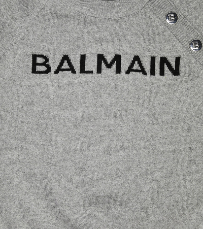 Shop Balmain Logo Wool And Silk Sweater In Grey
