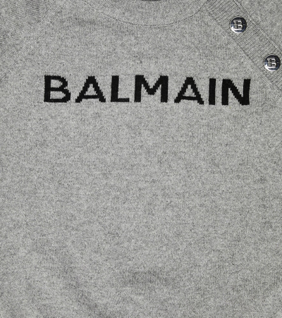 Balmain Intarsia-knit Logo Jumper In Grey