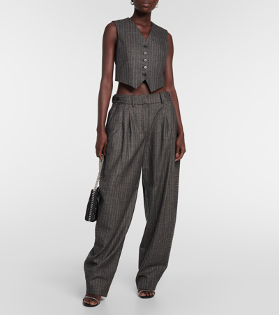 Shop Stella Mccartney Pinstriped Wool Wide-leg Pants In Grey