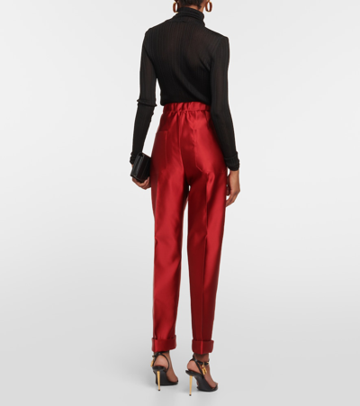 Shop Tom Ford Silk Duchesse Tapered Pants In Red