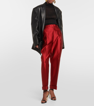 Shop Tom Ford Silk Duchesse Tapered Pants In Red