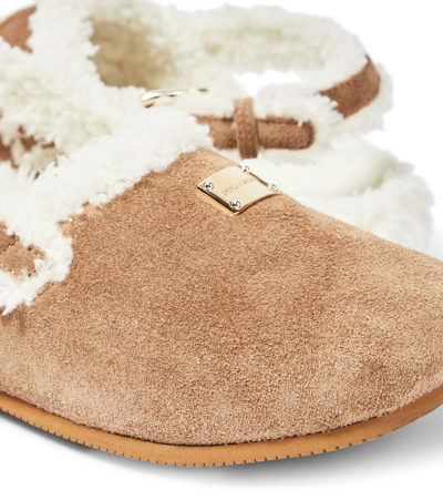 Shop Dolce & Gabbana Suede And Faux Fur Mules In Brown