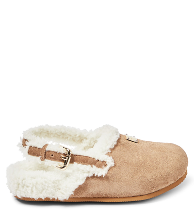 Shop Dolce & Gabbana Suede And Faux Fur Mules In Brown