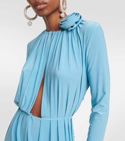 Shop Magda Butrym Floral-appliqué Cutout Gown In Blue