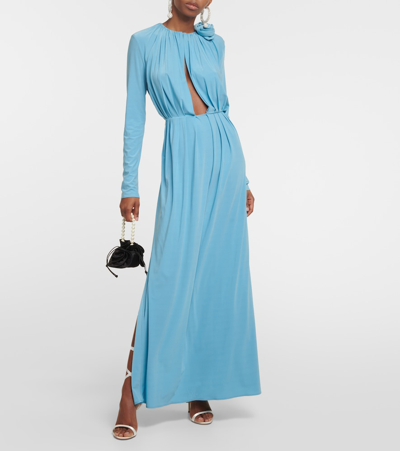 Shop Magda Butrym Floral-appliqué Cutout Gown In Blue
