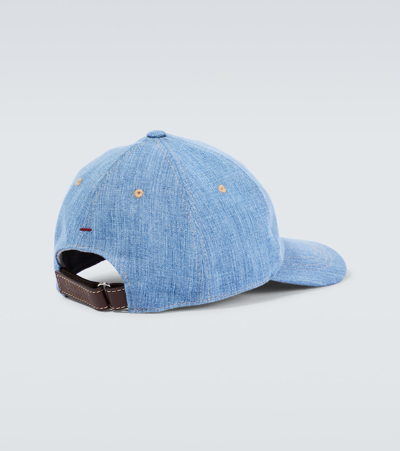 Shop Brunello Cucinelli Logo Denim Baseball Cap In Blue