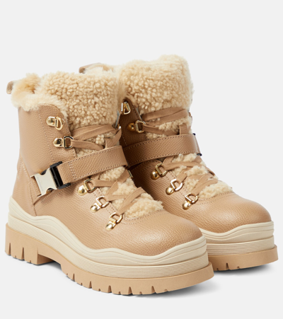 BOGNER AROSA SHEARLING-TRIMMED LEATHER BOOTS 