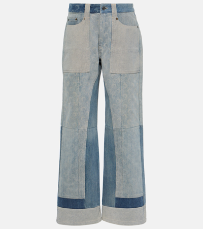 Shop Marine Serre Patchwork High-rise Wide-leg Jeans In Blue