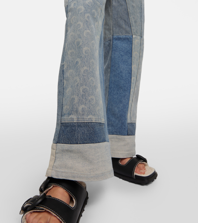 Shop Marine Serre Patchwork High-rise Wide-leg Jeans In Blue