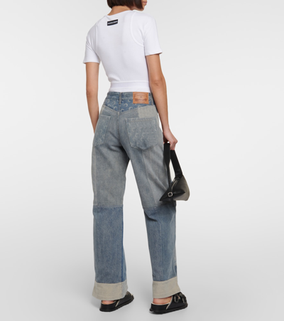 Marine Serre Patchwork High-rise Wide-leg Jeans In Blue