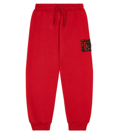 Shop Dolce & Gabbana Logo Embellished Jersey Sweatpants In Red