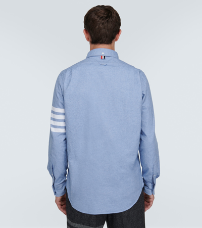 Shop Thom Browne 4-bar Flannel Shirt In Blue