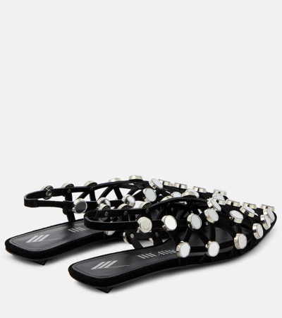 Shop Attico Grid Embellished Suede Ballet Flats In Black