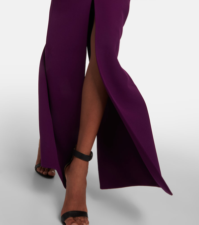 Shop Safiyaa Asymmetric Embellished Crêpe Gown In Purple