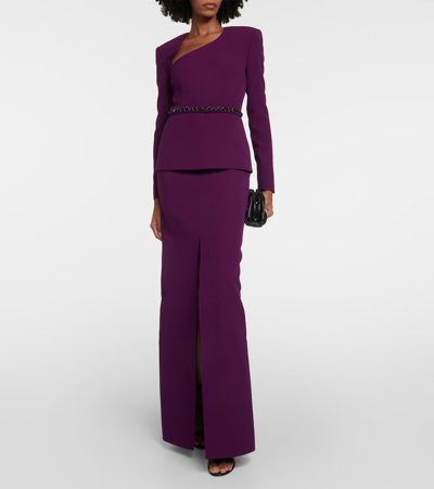 Shop Safiyaa Asymmetric Embellished Crêpe Gown In Purple