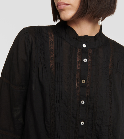 Shop Velvet Romy Lace-detail Cotton Top In Black