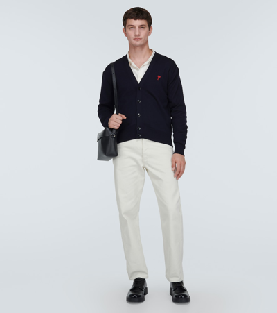 Ami Alexandre Mattiussi Ami De Caur Wool Cardigan In Blue