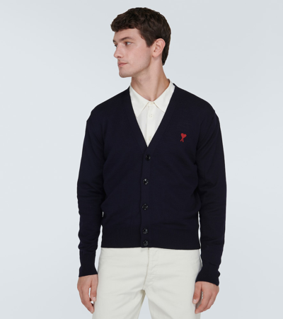 Ami Alexandre Mattiussi Ami De Caur Wool Cardigan In Blue