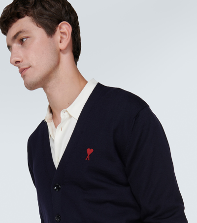 Ami Alexandre Mattiussi Ami De Caur Wool Cardigan In Blue