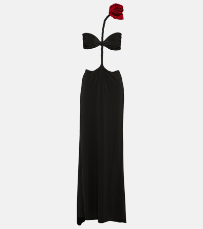 Shop Magda Butrym Floral-appliqué Jersey Gown In Black