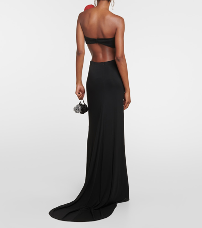 Shop Magda Butrym Floral-appliqué Jersey Gown In Black