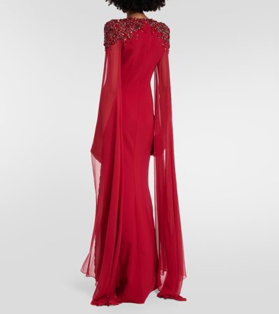 Shop Jenny Packham Jenna Embellished Caped Gown In Red
