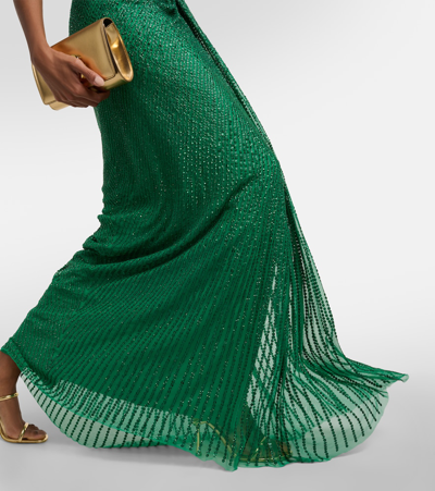 Shop Jenny Packham Zooey Halterneck Sequined Gown In Green
