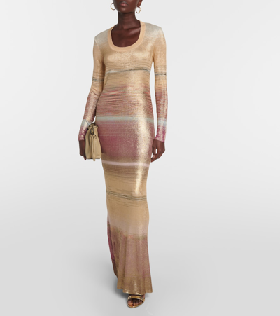 段染针织加长连衣裙