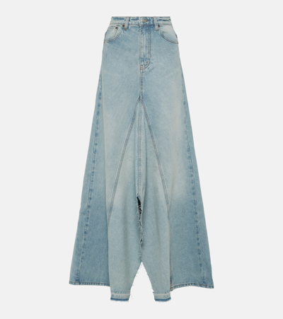 Shop Victoria Beckham Godet Denim Maxi Skirt In Blue