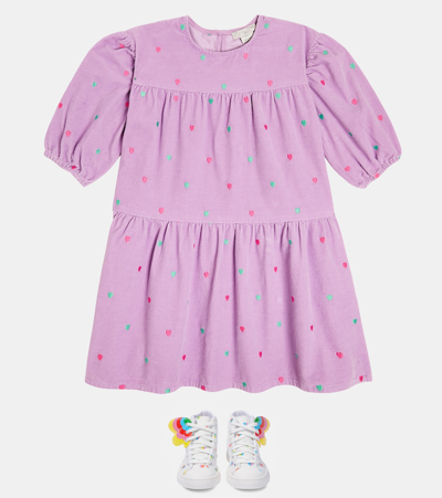 Stella Mccartney Heart-motif Corduroy Dress In Purple