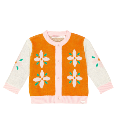 Shop Tinycottons Baby Tiny Flowers Cotton And Wool Cardigan In Multicoloured