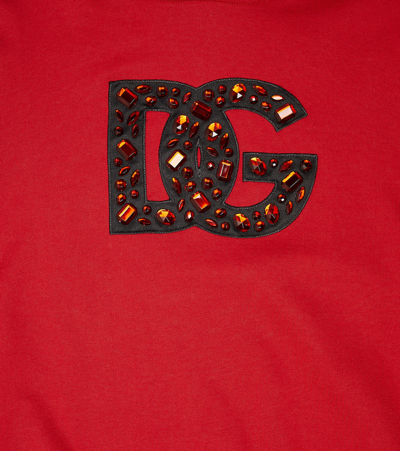 Shop Dolce & Gabbana Embellished Logo Cotton Jersey Hoodie In Red