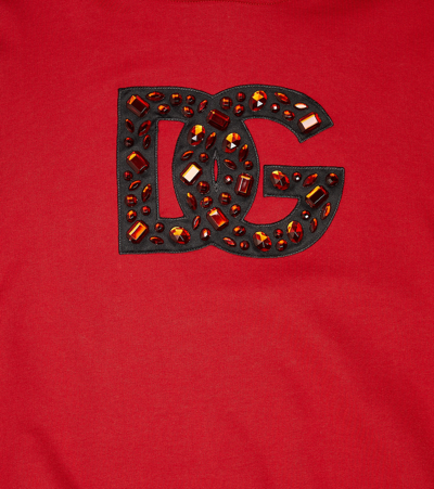 Dolce & Gabbana Girl's Rhinestone Embellished Interlocked Logo-print Hoodie In Red