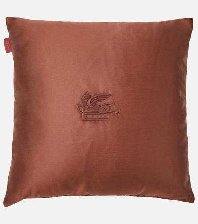 Shop Etro Embroidered Cotton Cushion In Black