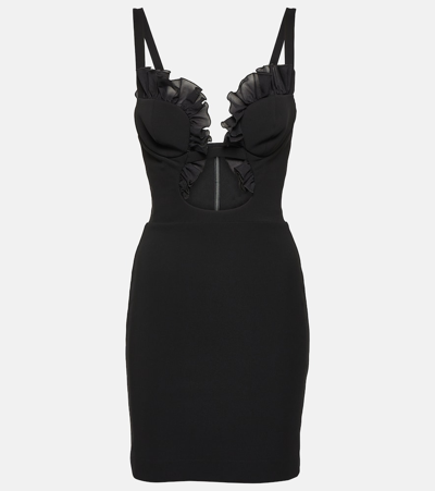 Nensi Dojaka Ruffled Cutout Jersey Minidress In Black