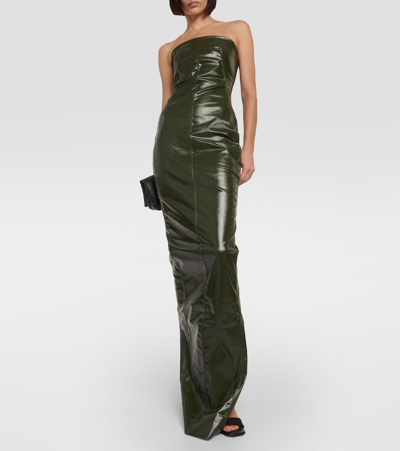 Rick Owens Strapless Denim Gown In Green