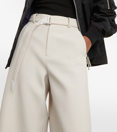 Sacai Wide Leg Denim Trousers With Button Detail In White