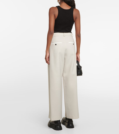 Sacai Wide Leg Denim Trousers With Button Detail In White