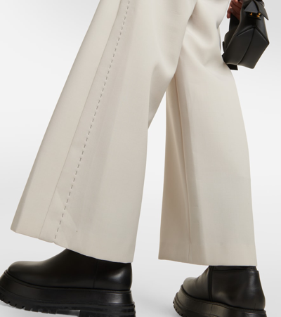 Sacai Wide Leg Denim Trousers With Button Detail In White