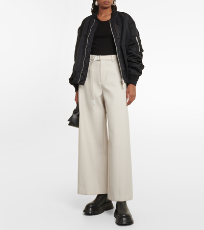 Sacai Wide Leg Denim Trousers With Button Detail In White