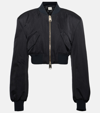 Shop Khaite Reggie Oversized Satin Bomber Jacket In Black