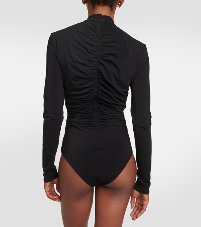 Magda Butrym Floral-appliqué Ruched Cutout Bodysuit In Black