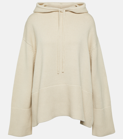 Shop Totême Hooded Wool And Cotton Sweater In Beige