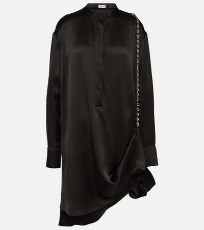 Shop Loewe Chain-detail Silk Satin Shirt Dress In Black