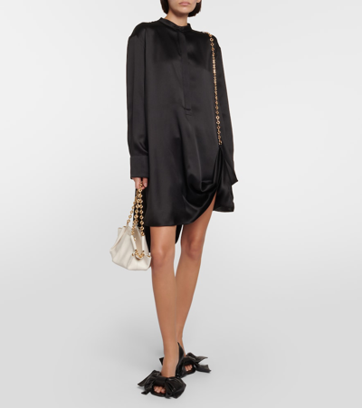 Shop Loewe Chain-detail Silk Satin Shirt Dress In Black