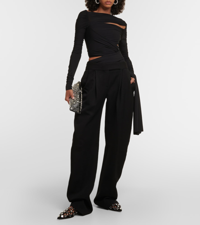 Attico Asymmetrical Draped Top In Black