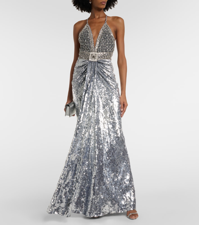 Shop Jenny Packham Hero Embellished Gown In Silver